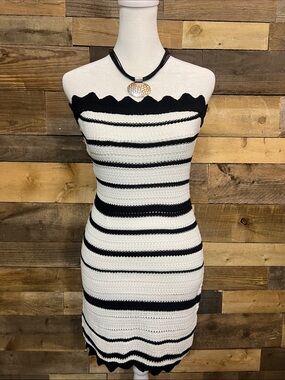 Meshki Black & White Strapless Knit Dress
